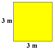 Et gult kvadrat med side lik 3 meter.